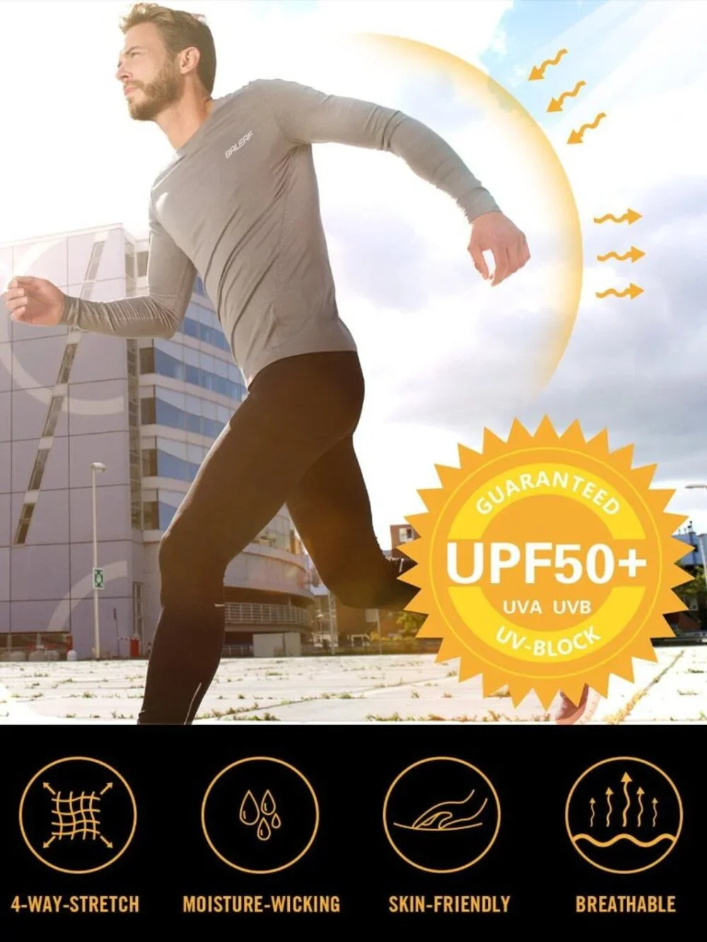 Men's UPF 50+ Sun Protection Long Sleeve Rash Guard Shirt for Outdoor Activities